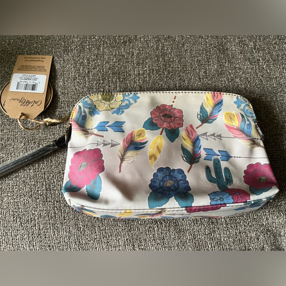 Catchfly Studio Essentials Pouch With Wristlet Strap Floral & Cactus Print New